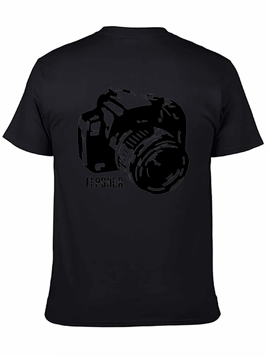Photographer Camera FLASHER Graphic Print Black T-Shirt