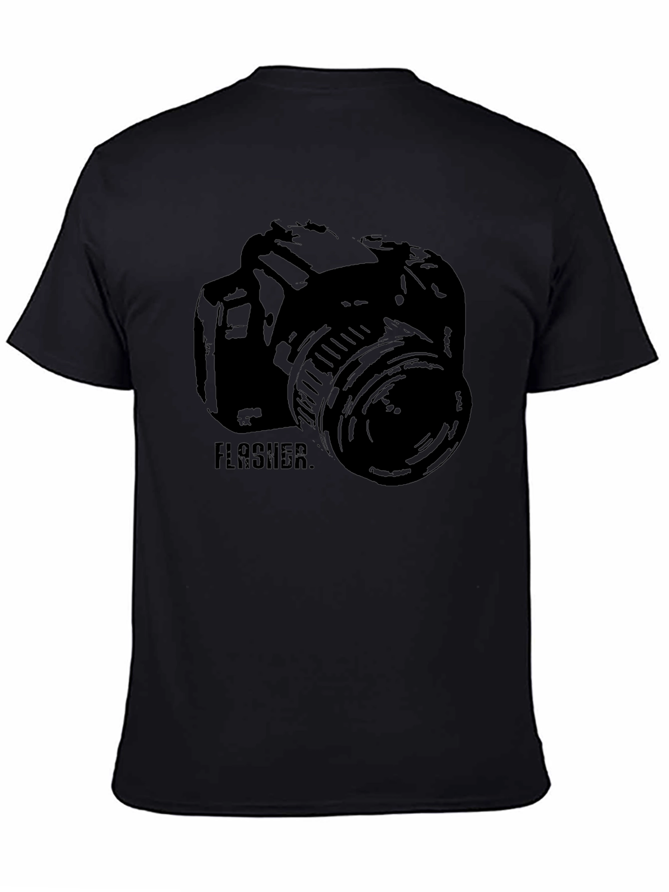 Photographer Camera FLASHER Graphic Print Black T-Shirt