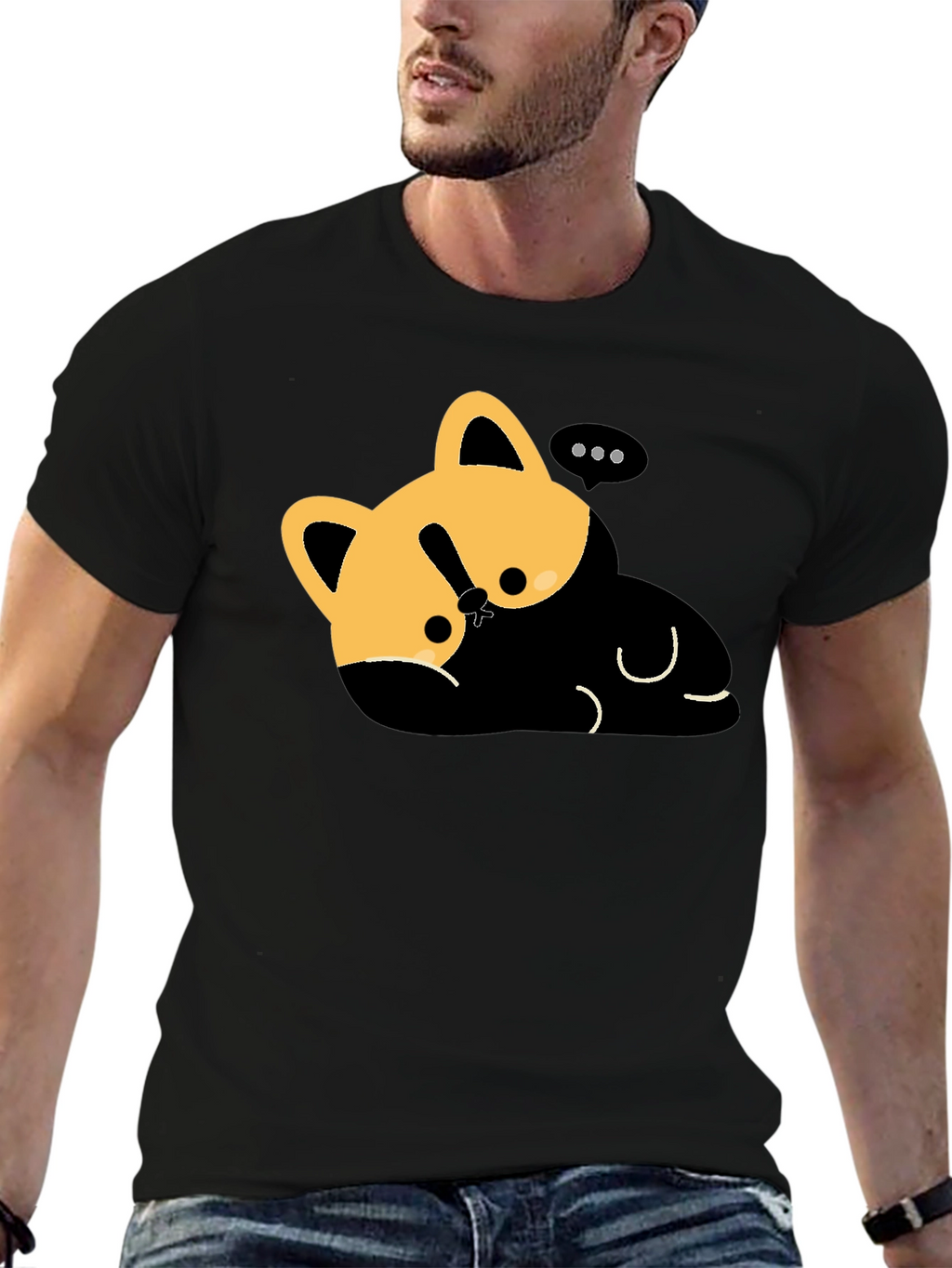 Cute Cat Nap T-Shirt - Relaxed Fit Black