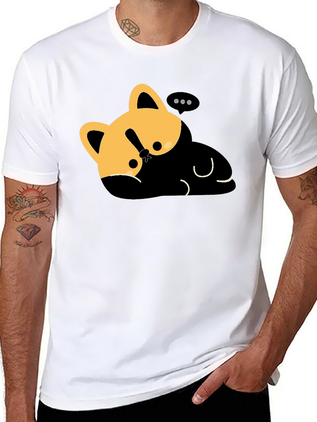 Cute Cat Nap T-Shirt - Relaxed Fit Black