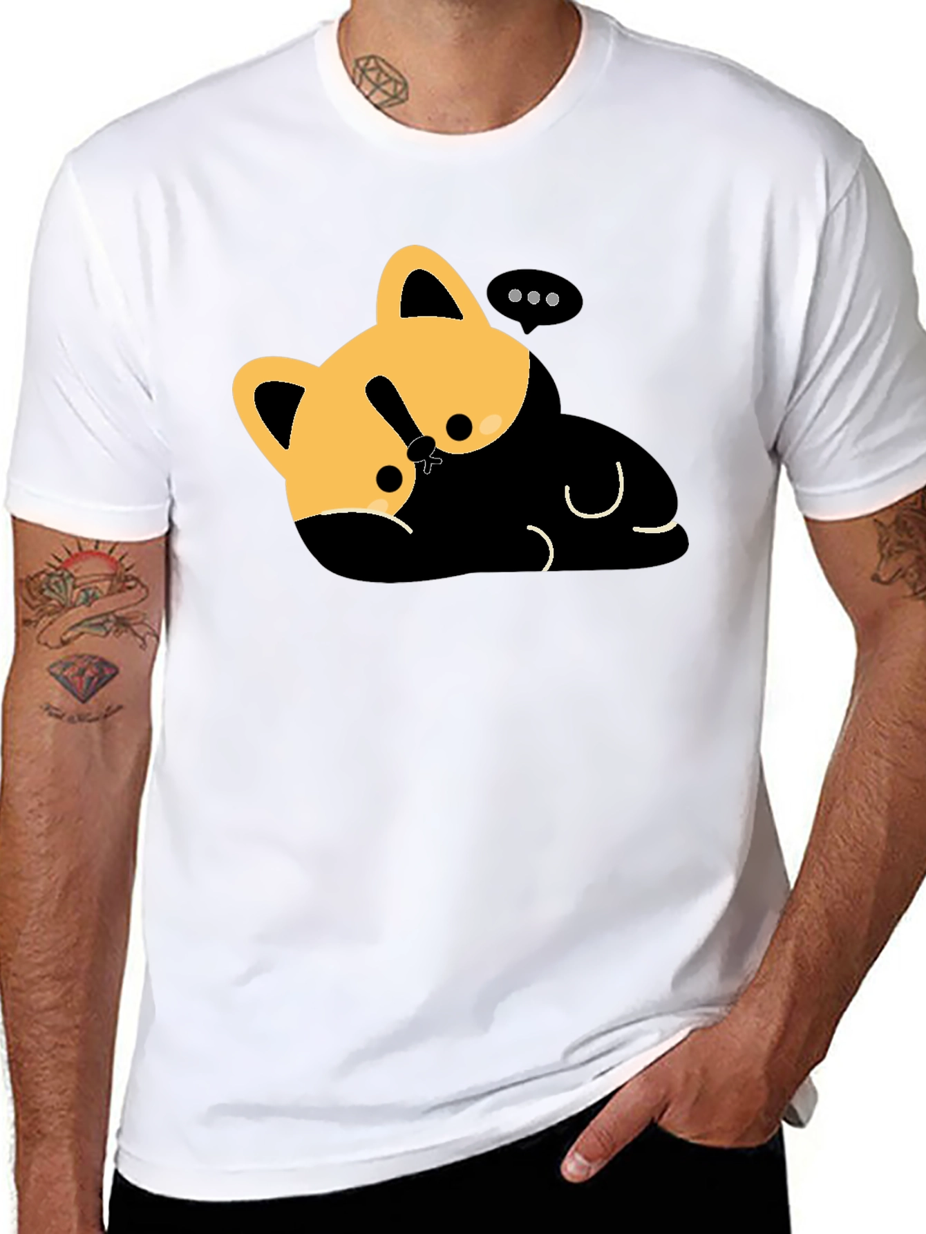 Cute Cat Nap T-Shirt - Relaxed Fit Black