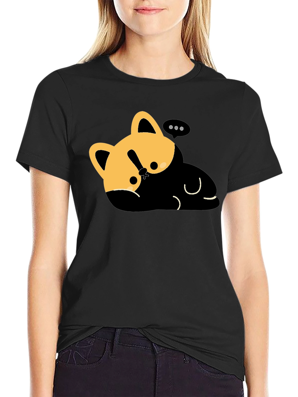 Cute Cat Nap T-Shirt - Relaxed Fit Black