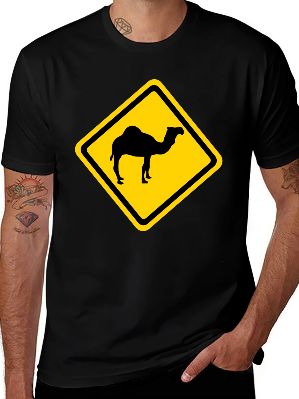 Camel Crossing T-Shirt - Caution Road Sign Novelty Tee