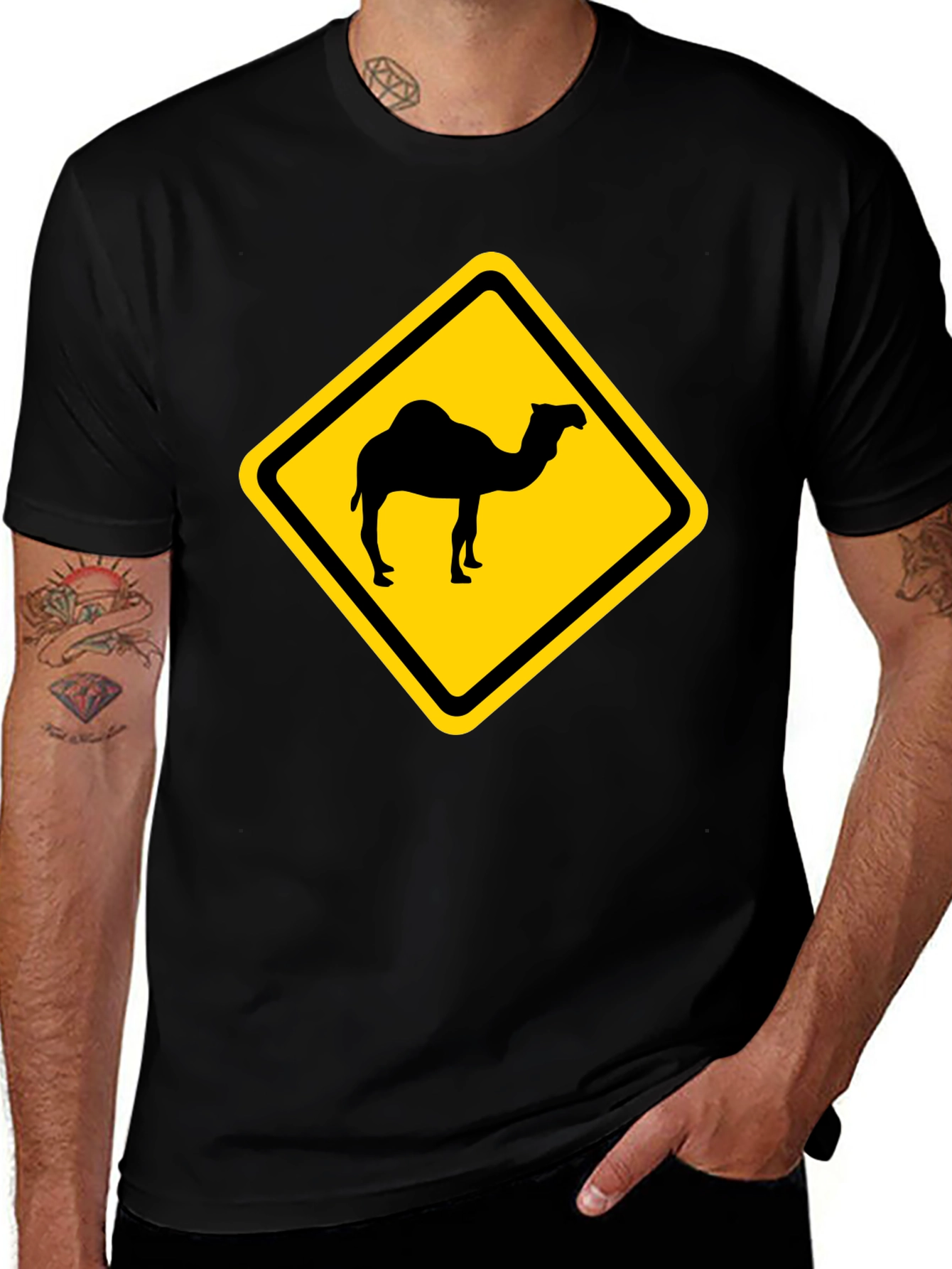 Camel Crossing T-Shirt - Caution Road Sign Novelty Tee