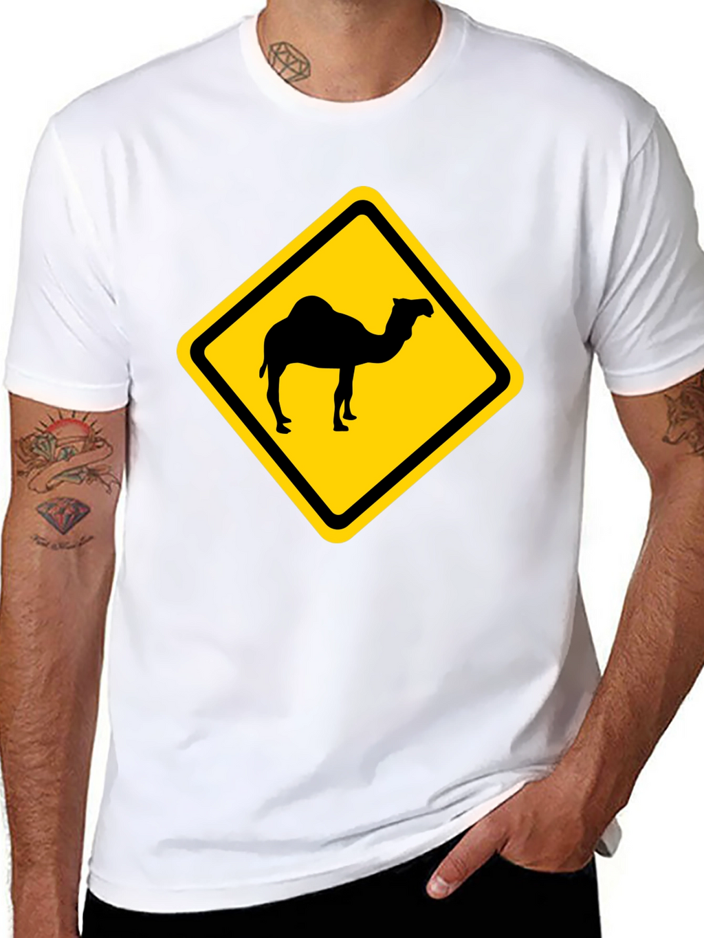 Camel Crossing T-Shirt - Caution Road Sign Novelty Tee