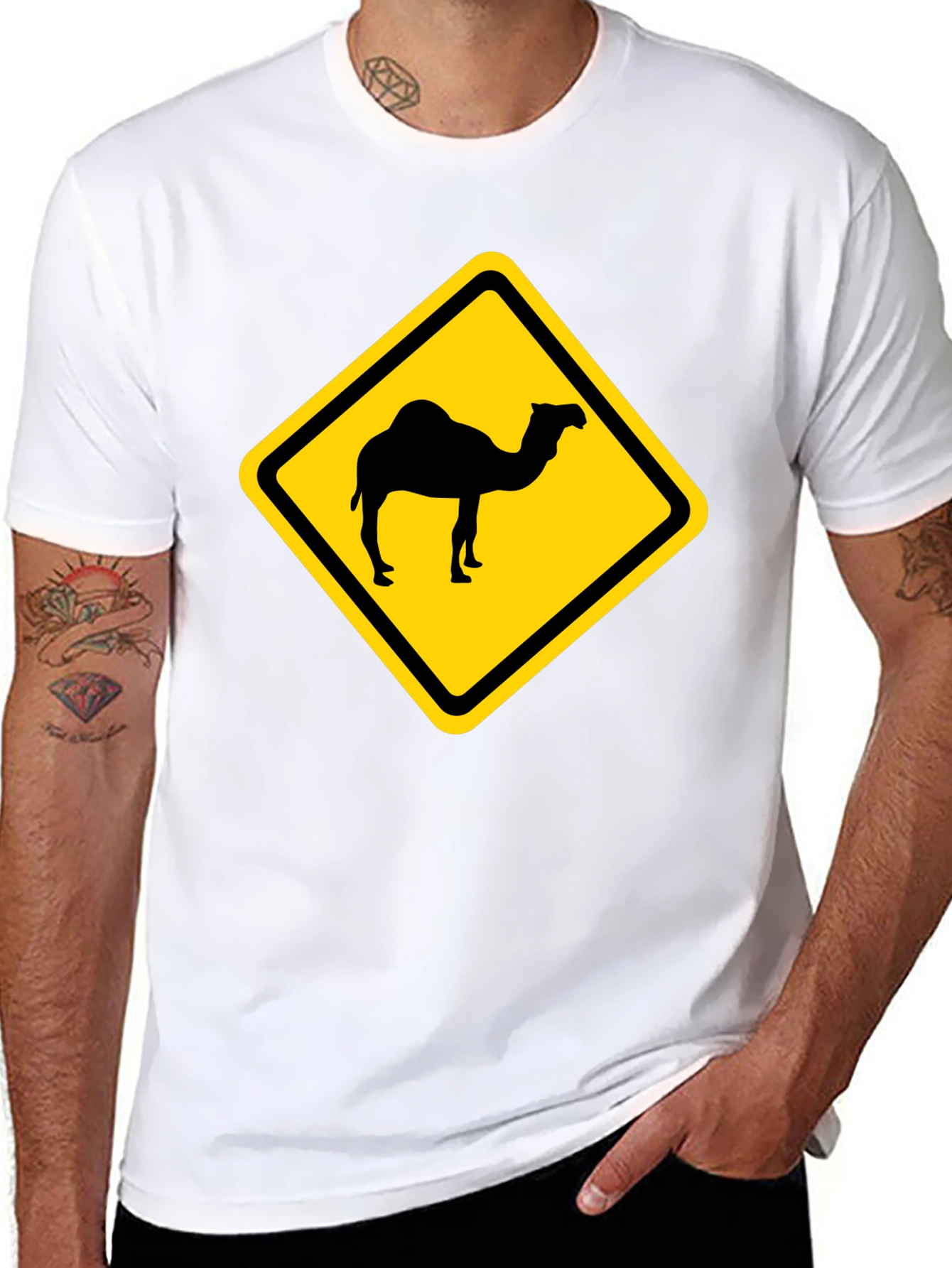 Camel Crossing T-Shirt - Caution Road Sign Novelty Tee