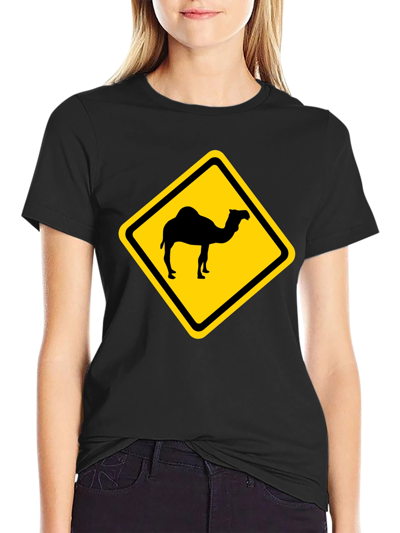 Camel Crossing T-Shirt - Caution Road Sign Novelty Tee