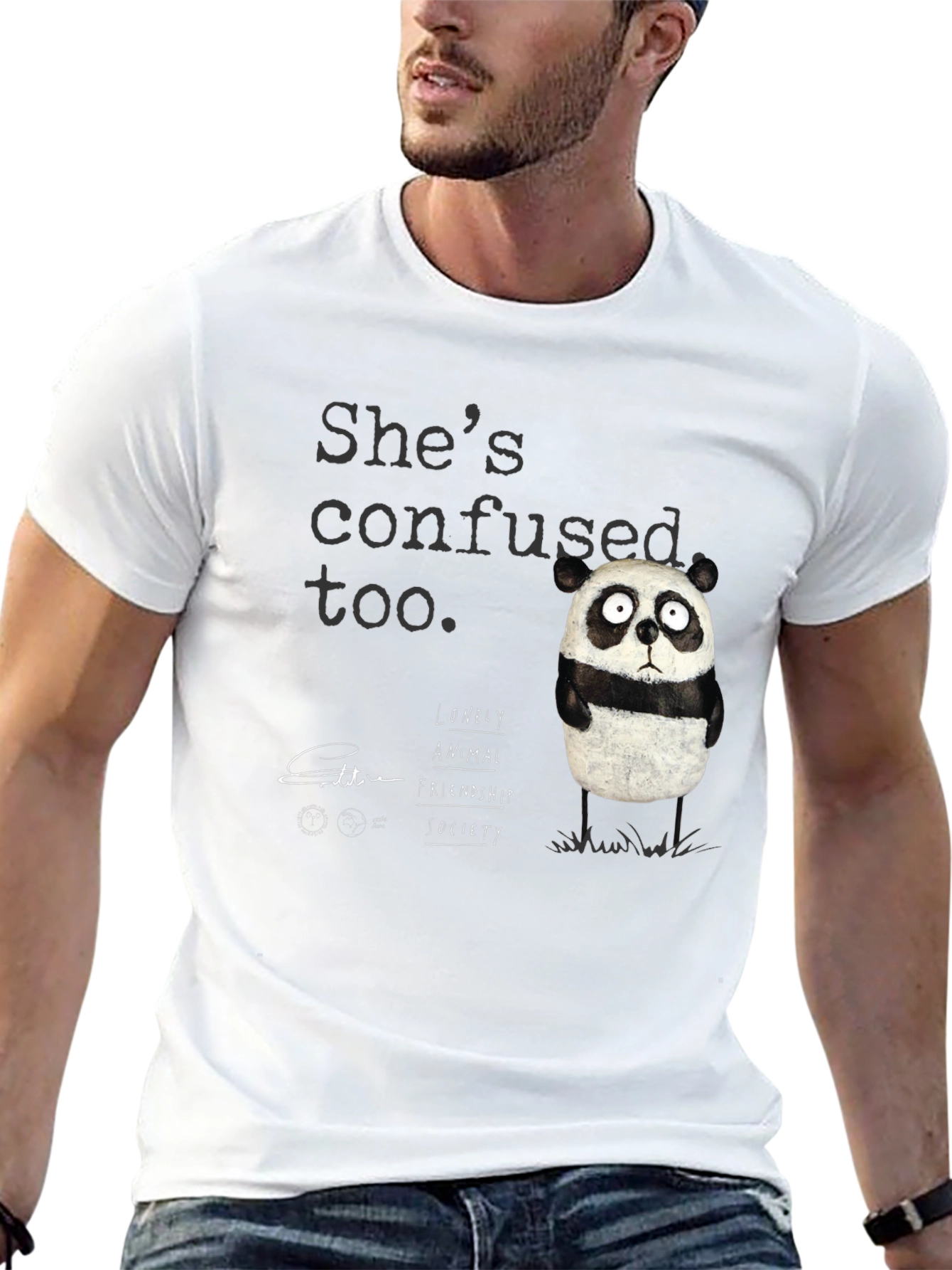 Confused Panda Graphic T-Shirt - Lonely Animal Friendship Society Tee