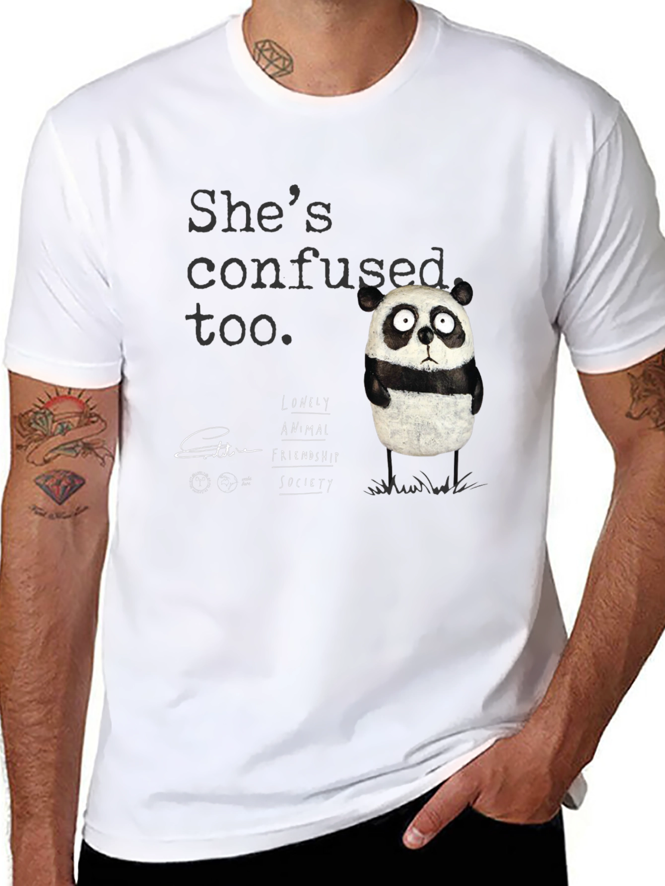 Confused Panda Graphic T-Shirt - Lonely Animal Friendship Society Tee