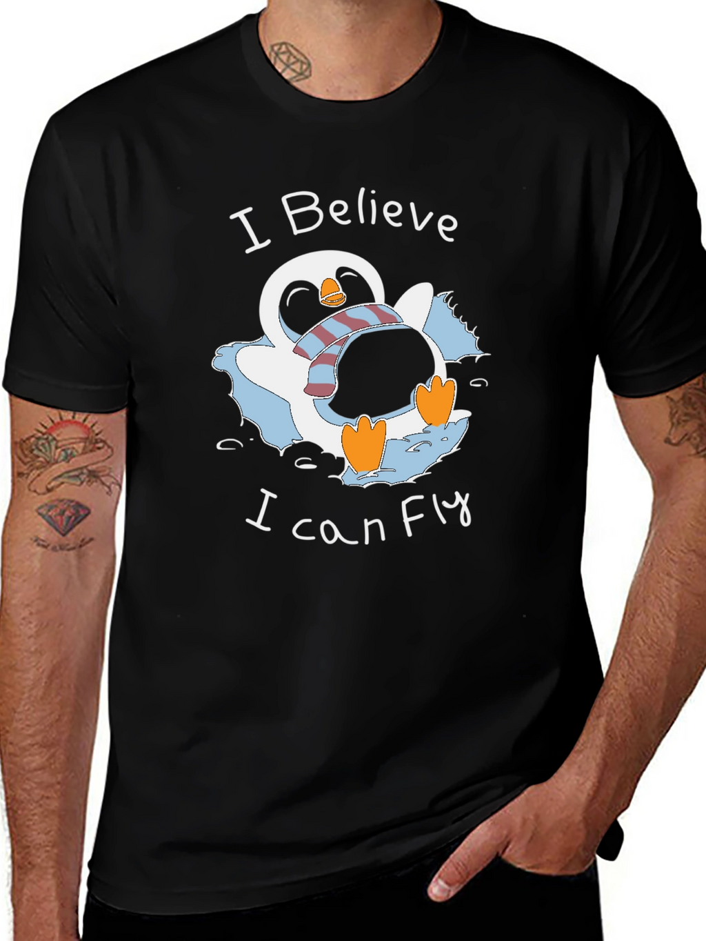 I Believe I Can Fly Penguin Graphic T-Shirt