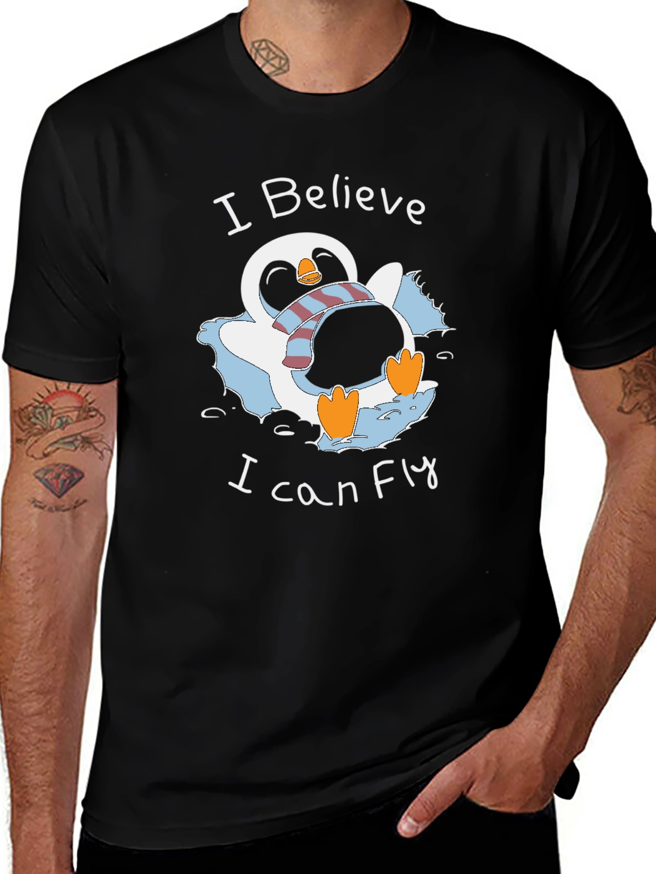 I Believe I Can Fly Penguin Graphic T-Shirt