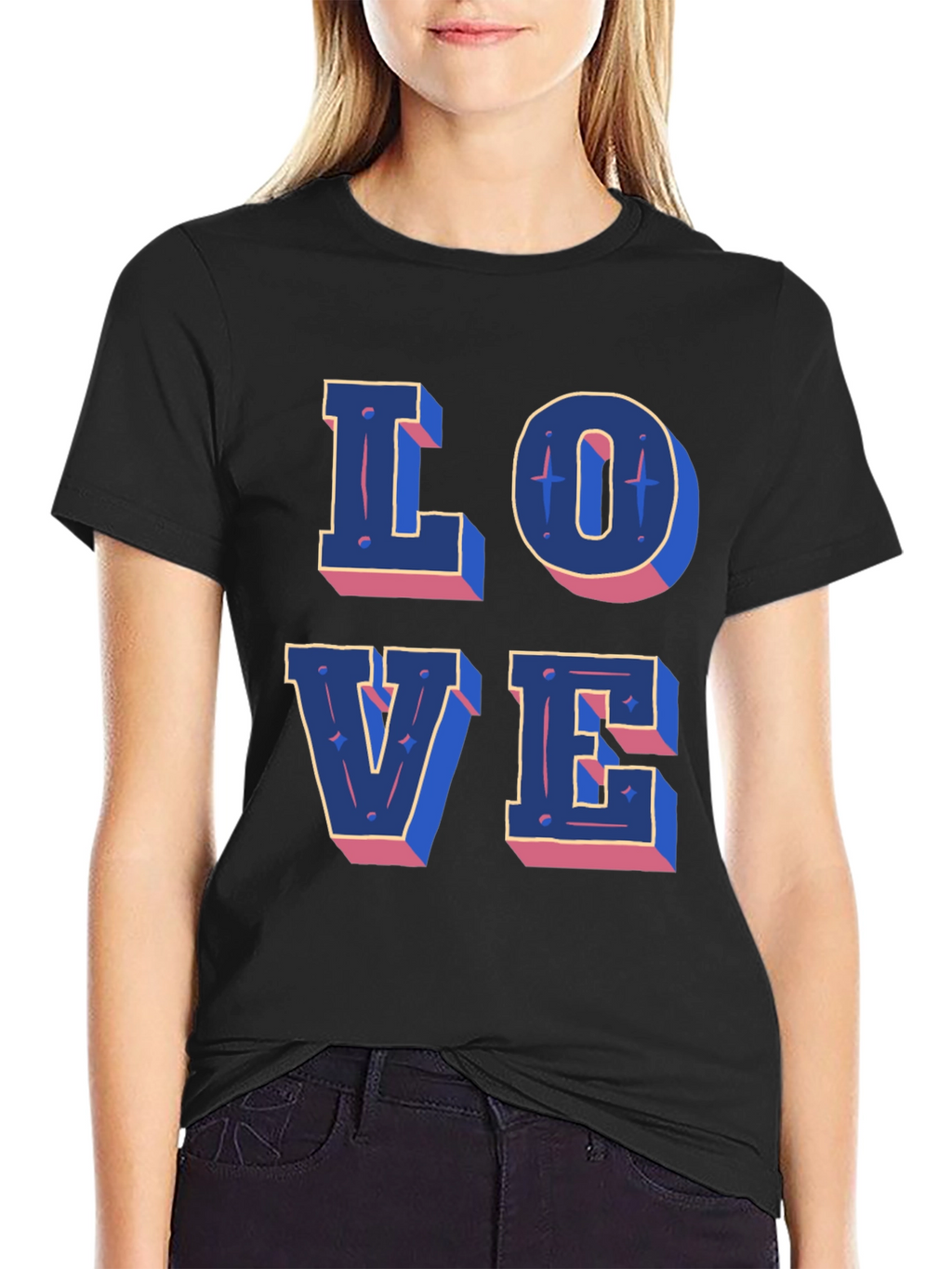 Love Graphic Print Black Casual T-Shirt