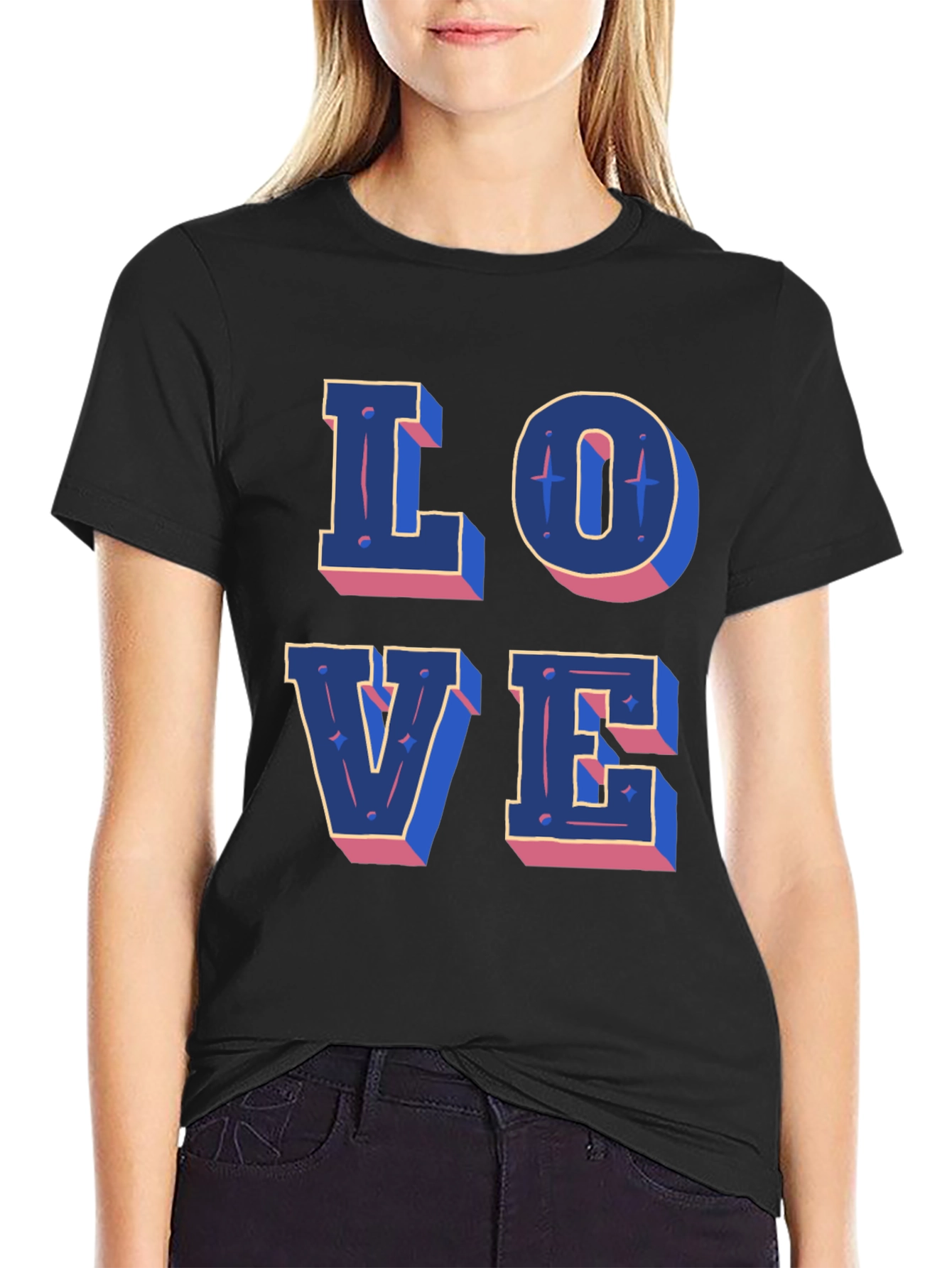 Love Graphic Print Black Casual T-Shirt