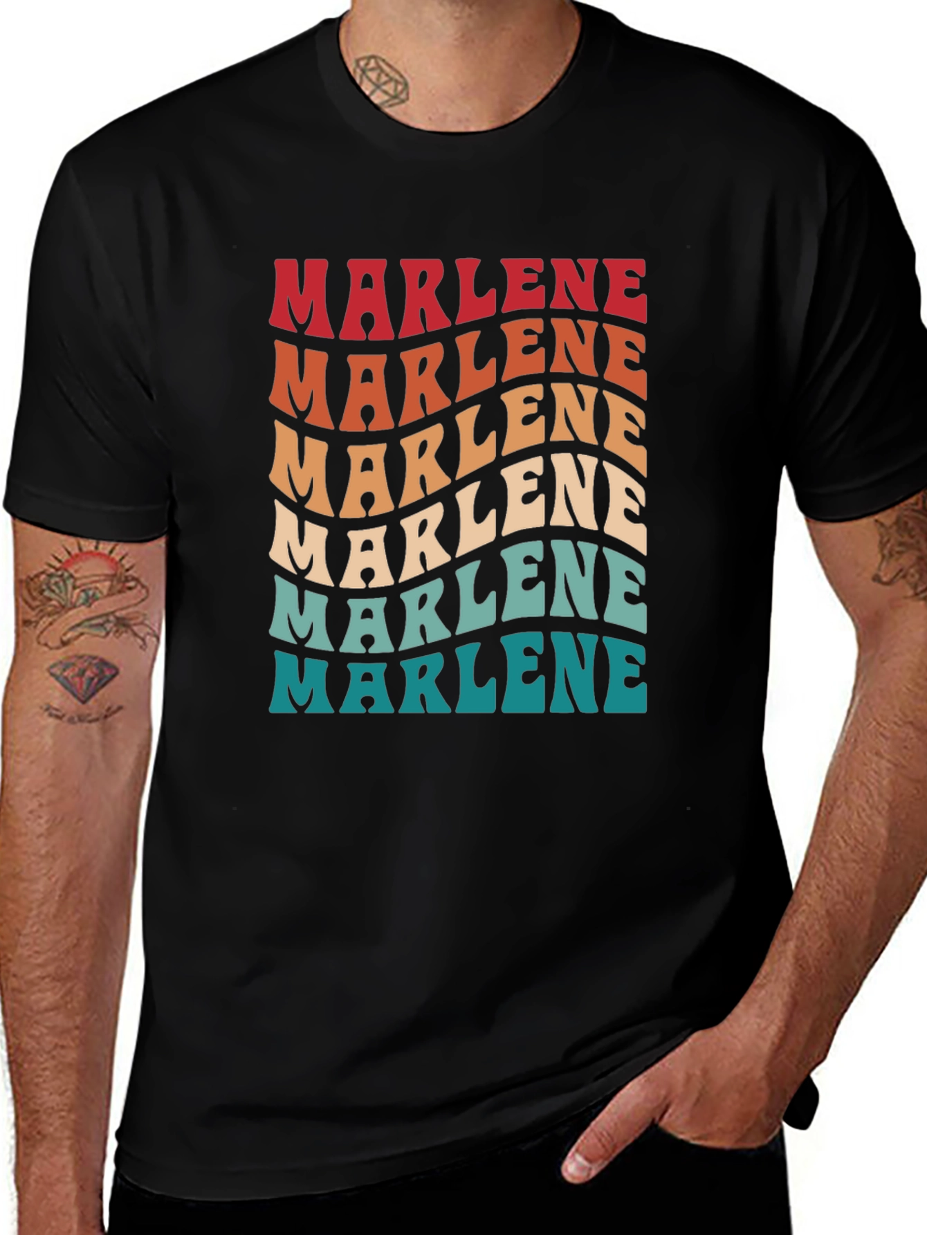 Marlene Retro Wavy Text Black Tee