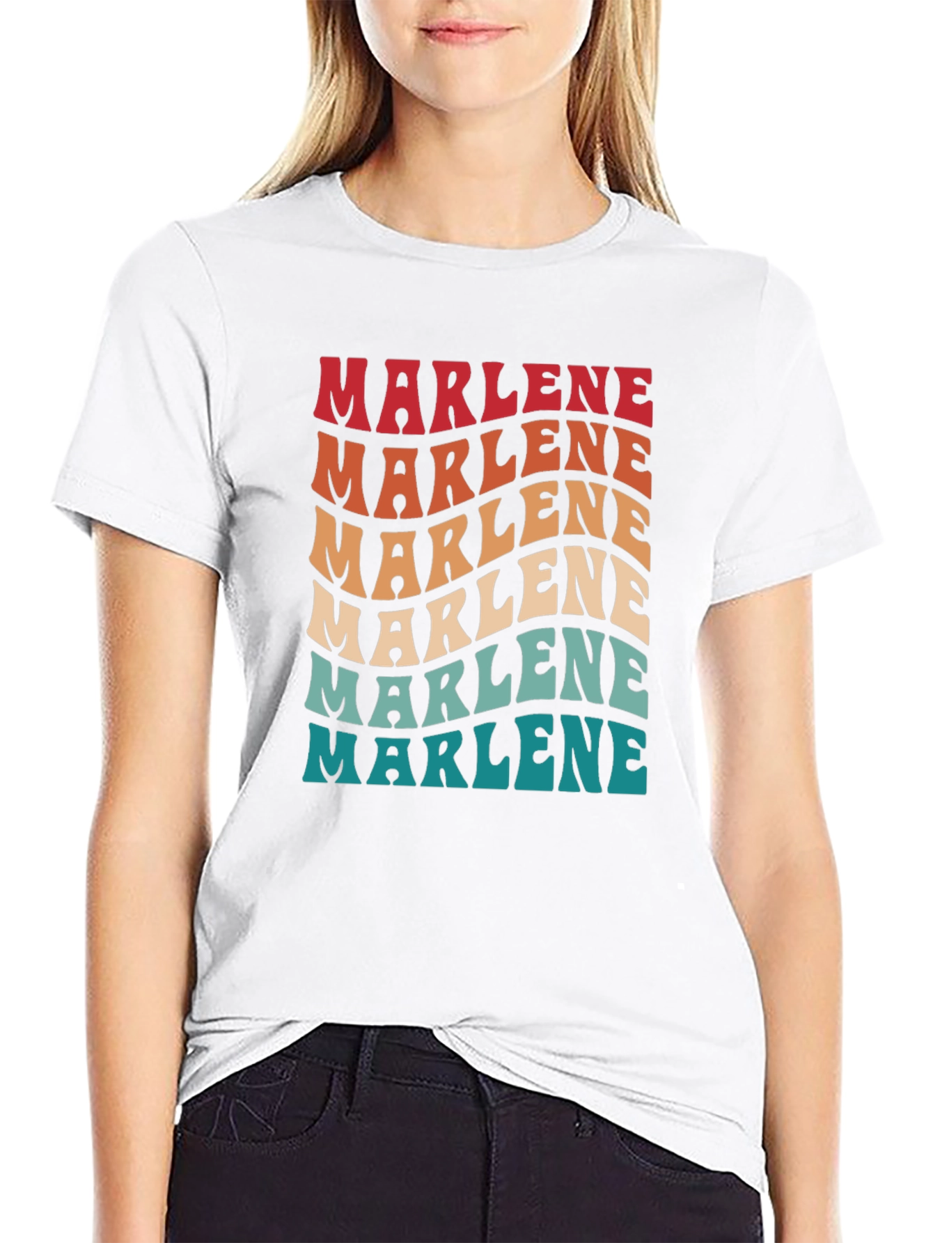 Marlene Retro Wavy Text Black Tee