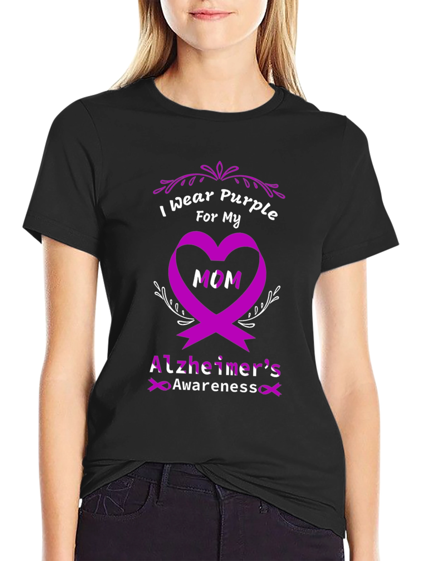 Purple Alzheimers Awareness T-Shirt - I Wear Purple For My Mom
