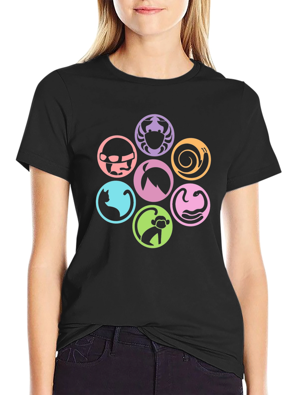 Symbol Circle Graphic Print Black T-Shirt
