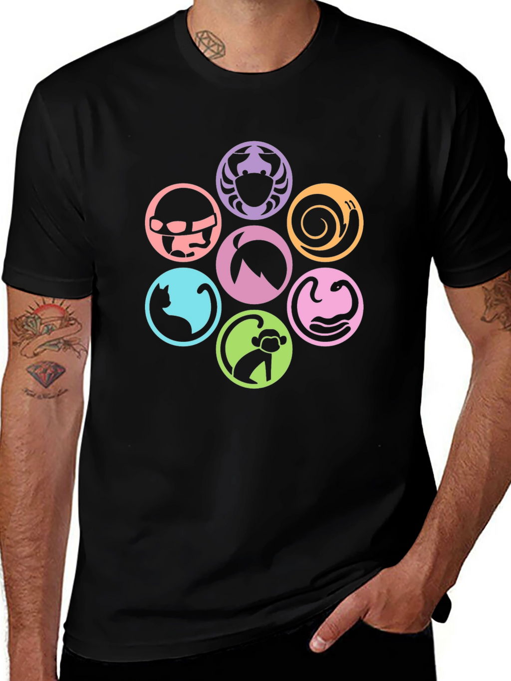 Symbol Circle Graphic Print Black T-Shirt