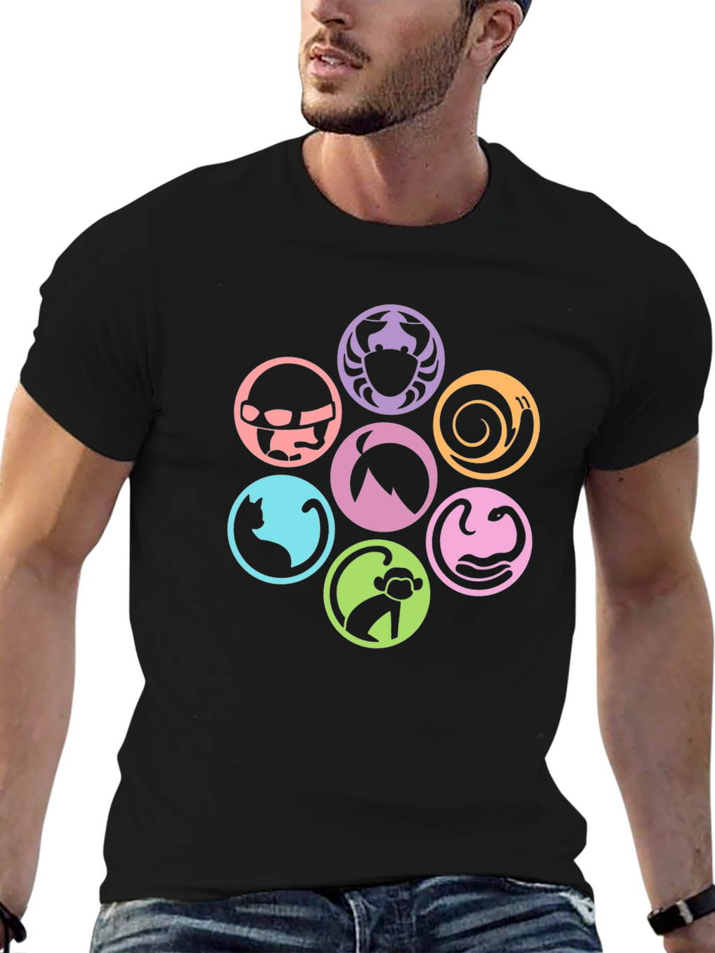 Symbol Circle Graphic Print Black T-Shirt