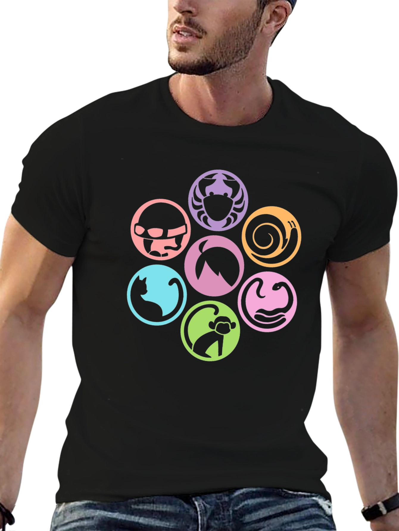 Symbol Circle Graphic Print Black T-Shirt