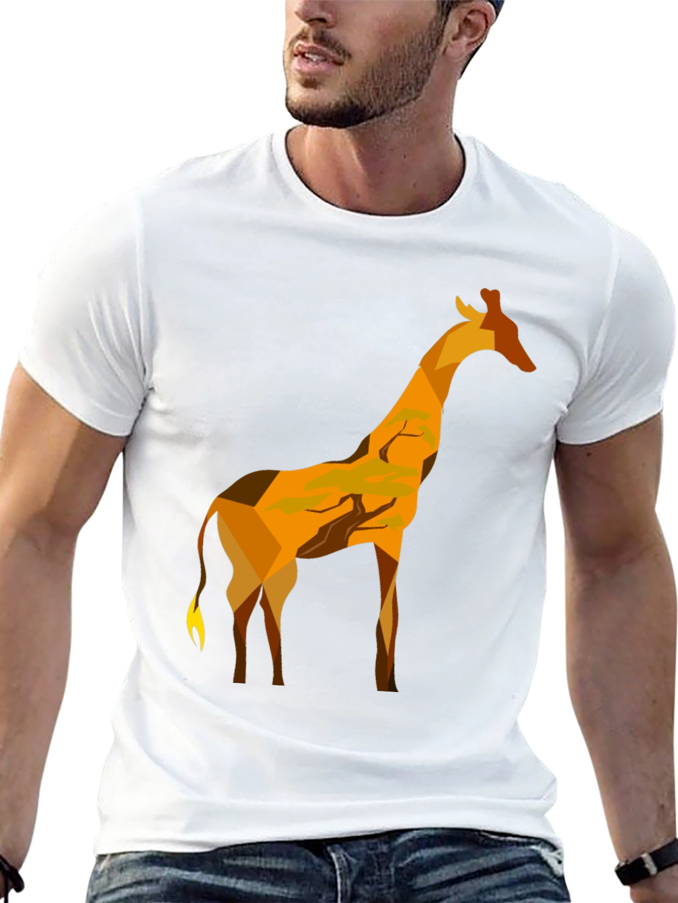 Geometric Giraffe Graphic Tee - Modern Mens T-Shirt