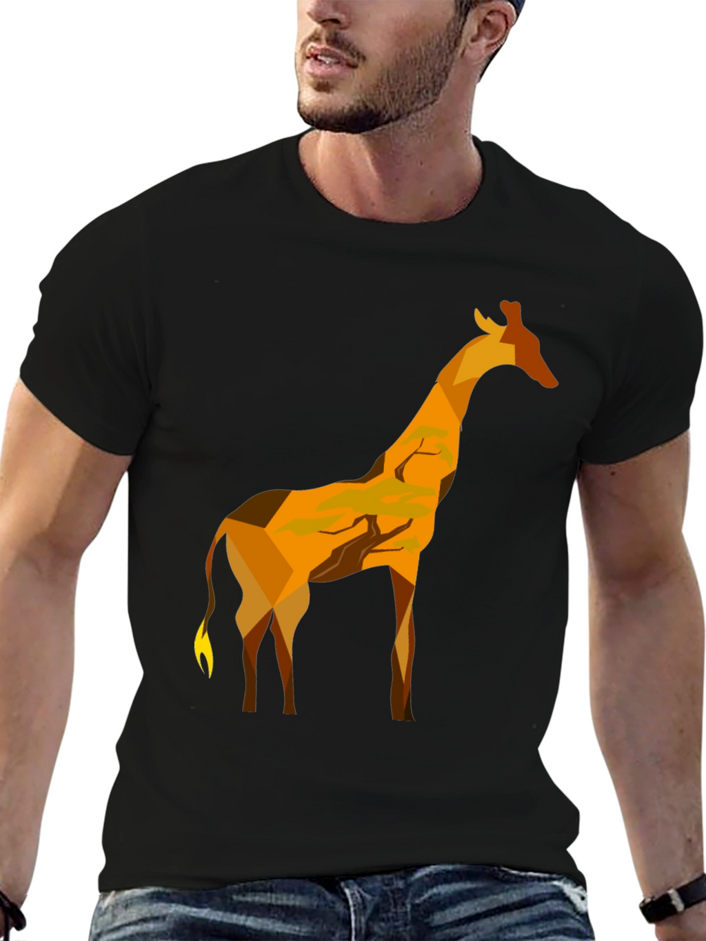 Geometric Giraffe Graphic Tee - Modern Mens T-Shirt
