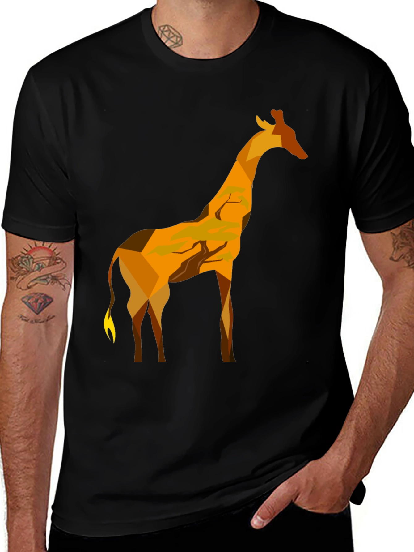 Geometric Giraffe Graphic Tee - Modern Mens T-Shirt