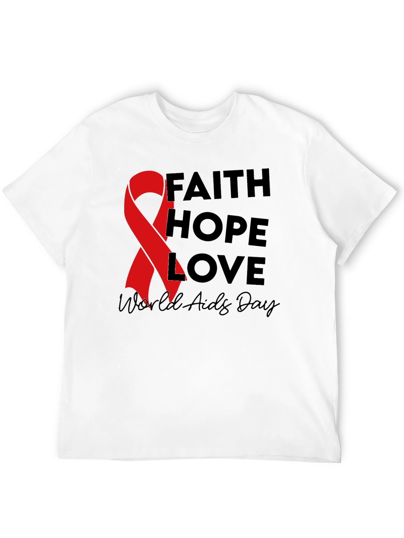 Faith Hope Love AIDS Awareness Black T-Shirt