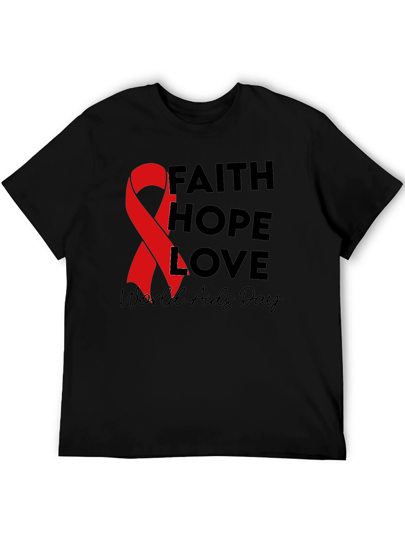 Faith Hope Love AIDS Awareness Black T-Shirt