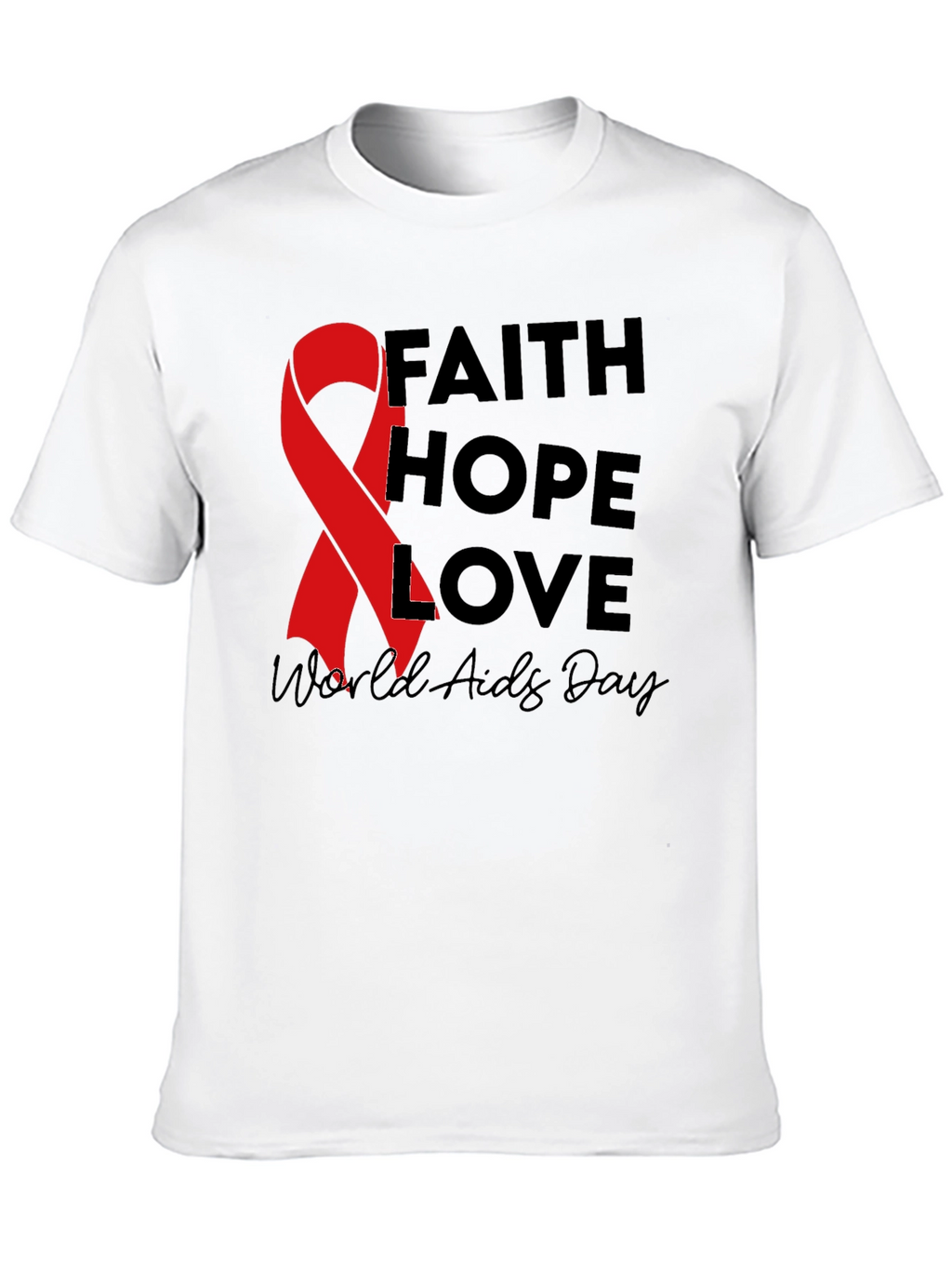 Faith Hope Love AIDS Awareness Black T-Shirt