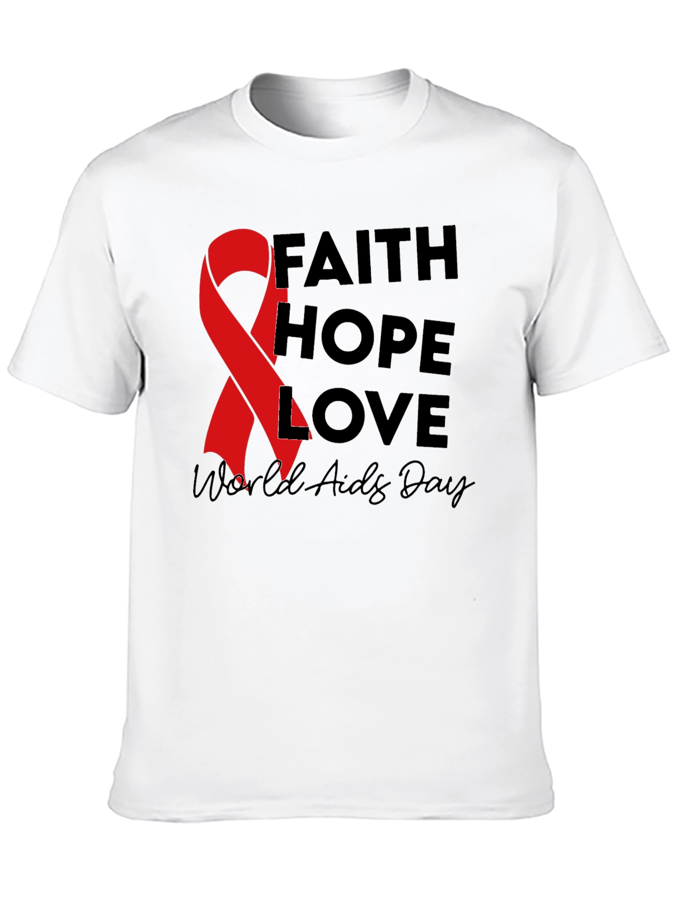 Faith Hope Love AIDS Awareness Black T-Shirt