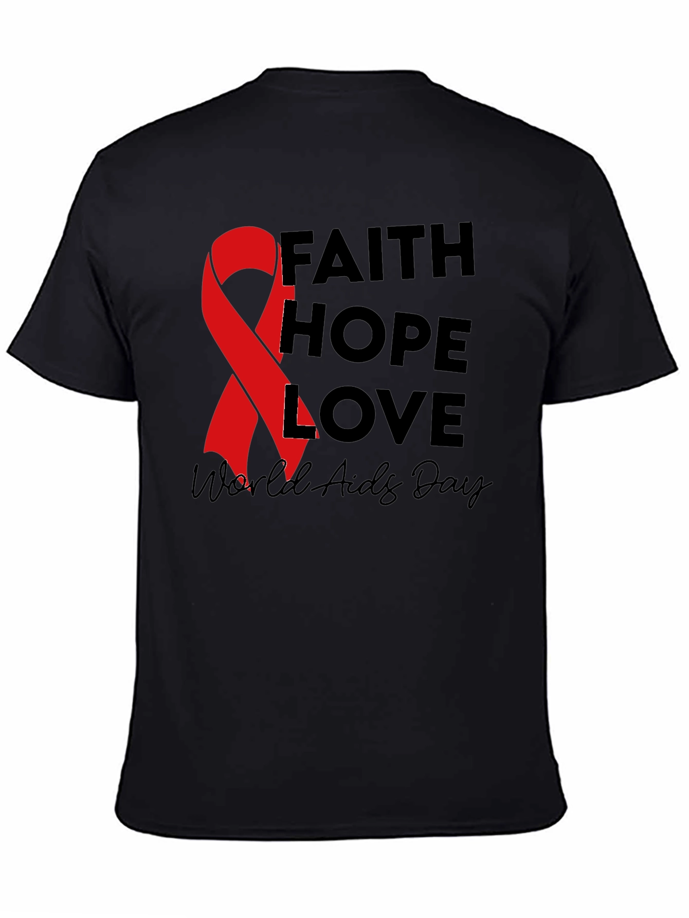 Faith Hope Love AIDS Awareness Black T-Shirt