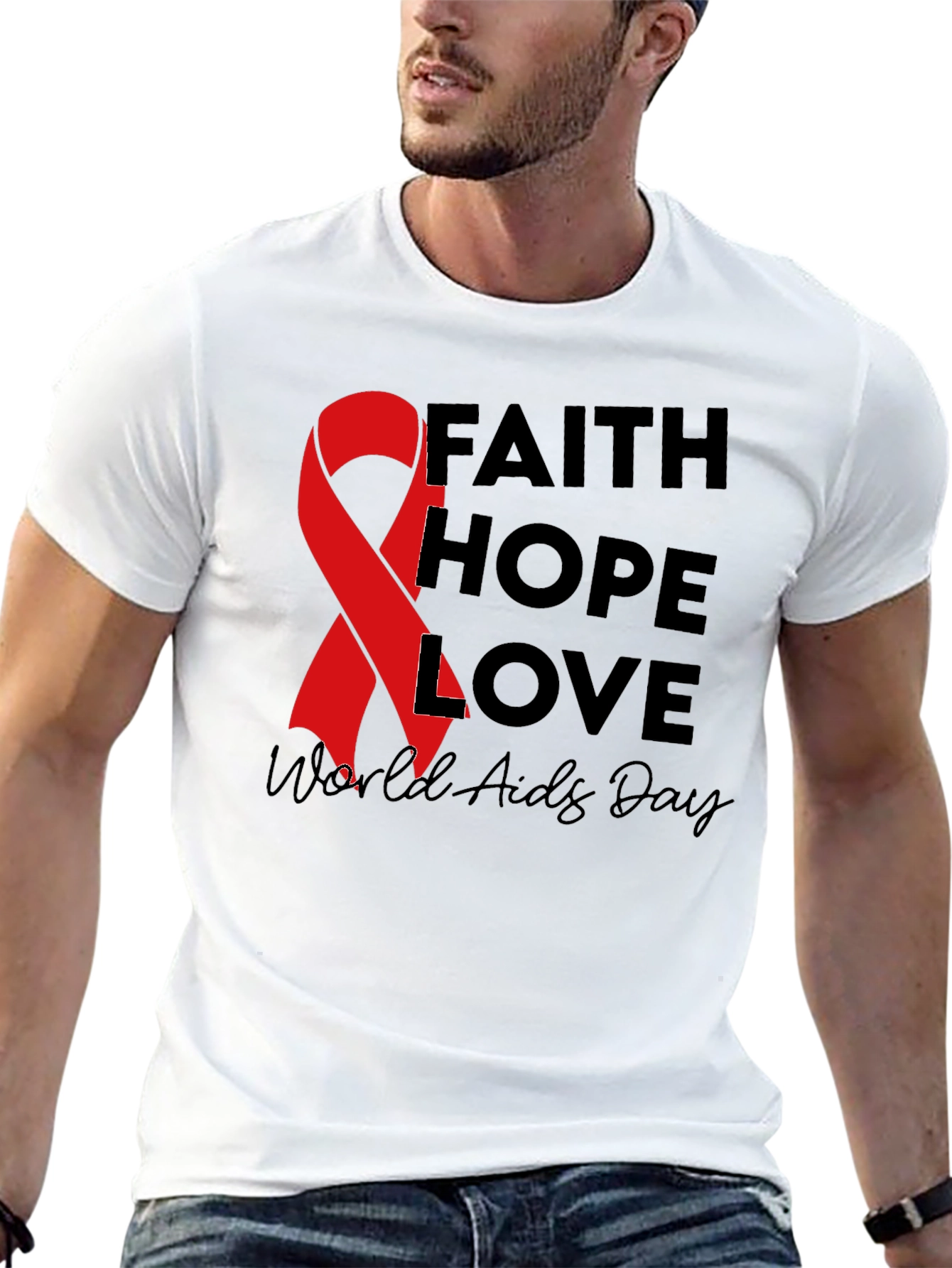 Faith Hope Love AIDS Awareness Black T-Shirt