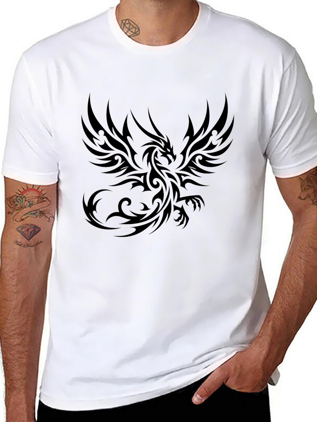 Black Dragon Print Crew Neck T-Shirt