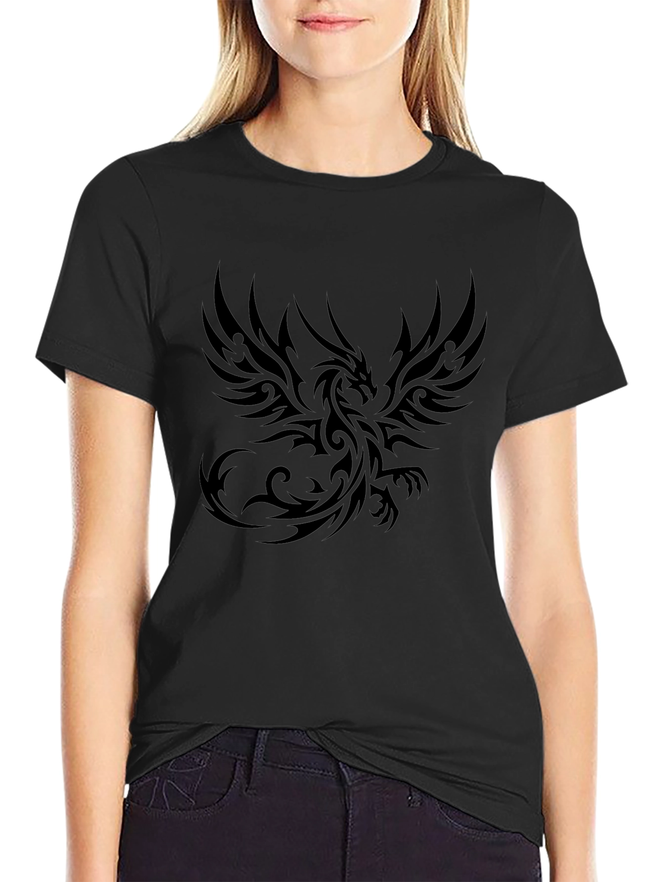 Black Dragon Print Crew Neck T-Shirt