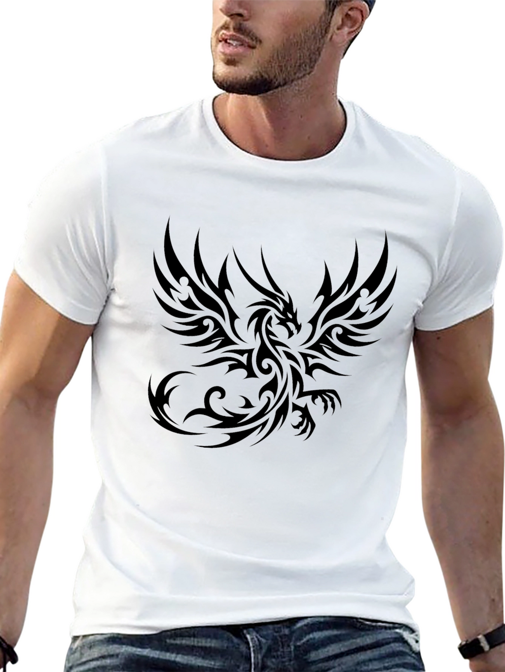 Black Dragon Print Crew Neck T-Shirt