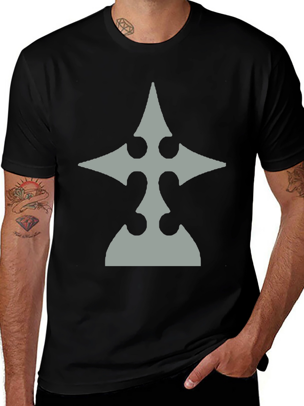 Mens Black T-Shirt with Gray Emblem