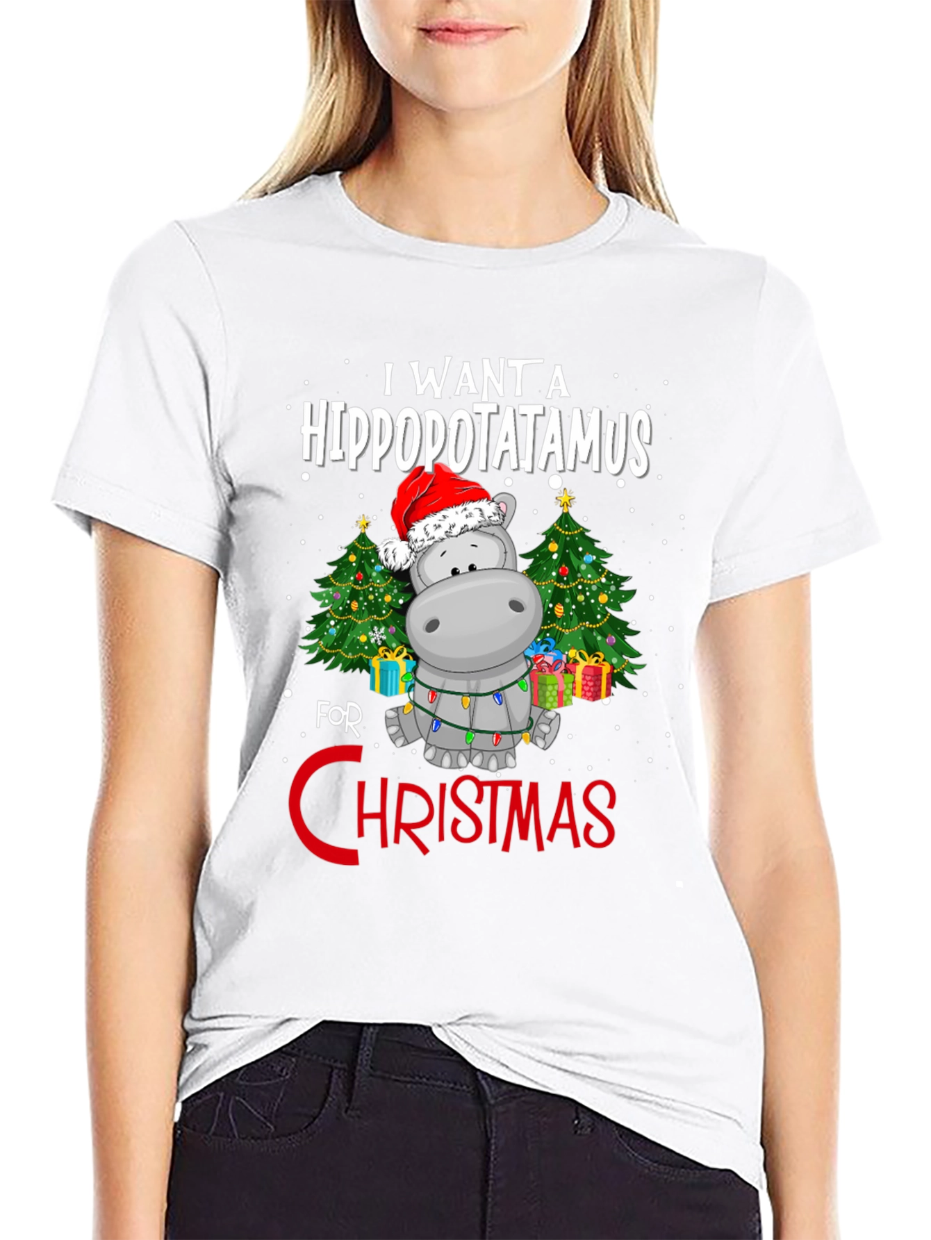Hippo Christmas T-Shirt - I Want A Hippopotamus
