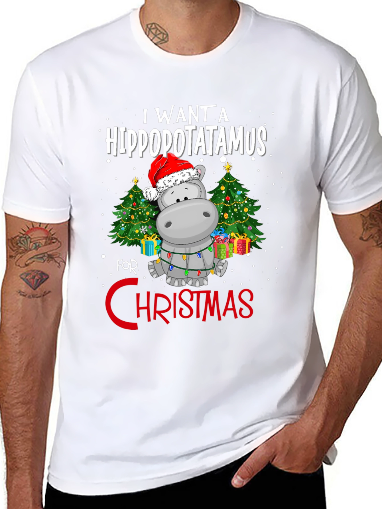 Hippo Christmas T-Shirt - I Want A Hippopotamus