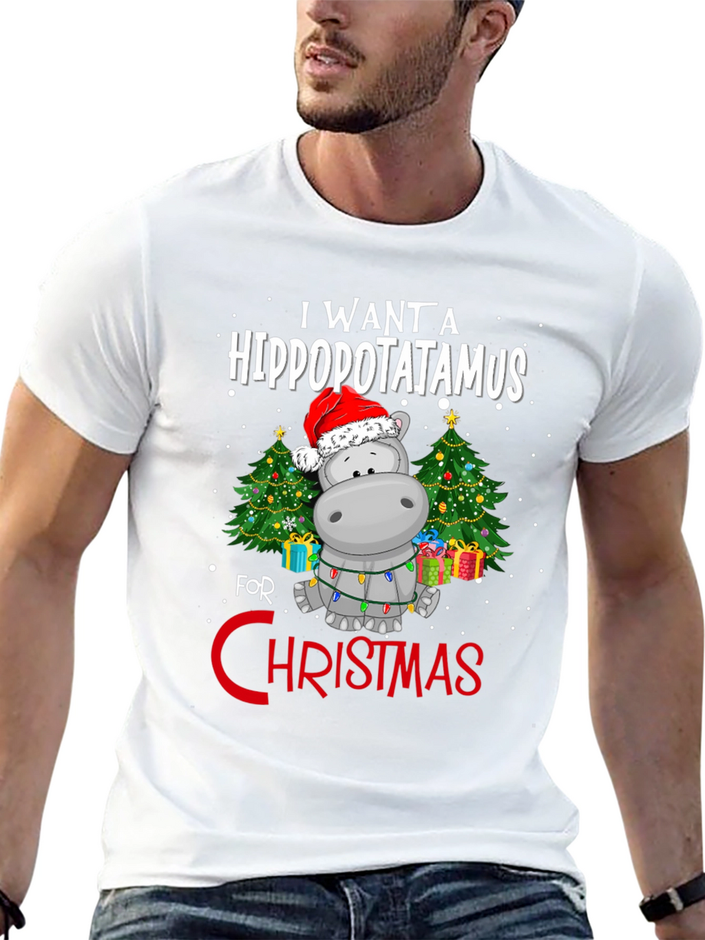 Hippo Christmas T-Shirt - I Want A Hippopotamus