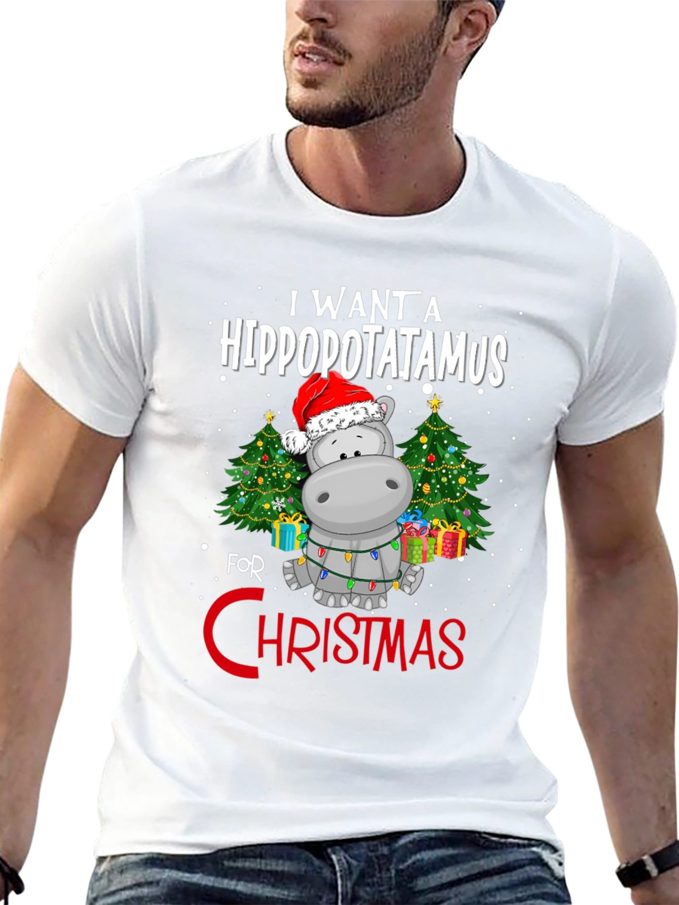 Hippo Christmas T-Shirt - I Want A Hippopotamus
