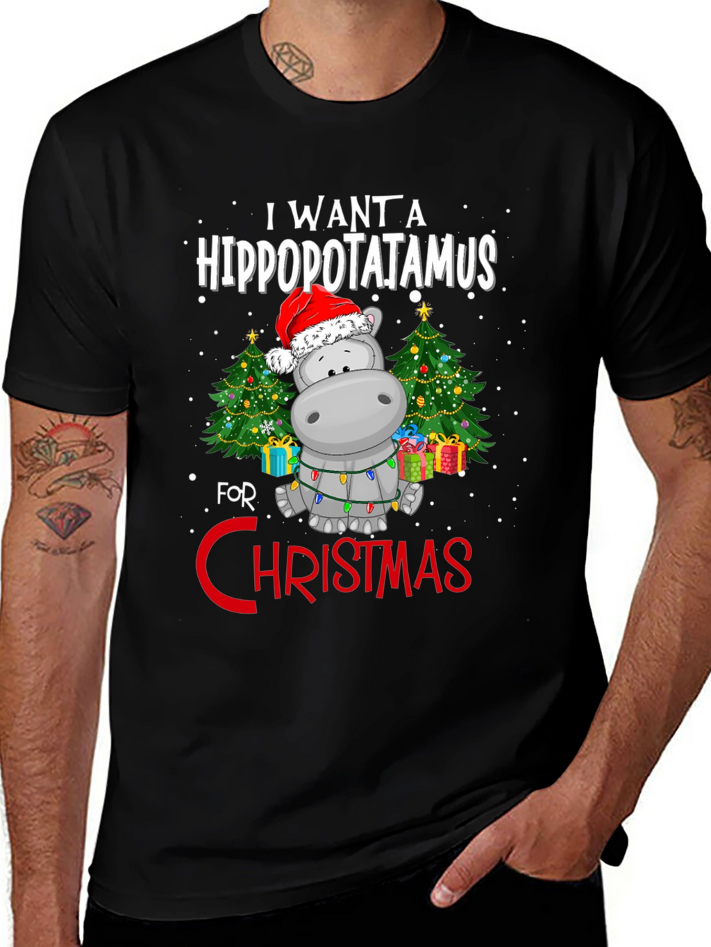 Hippo Christmas T-Shirt - I Want A Hippopotamus