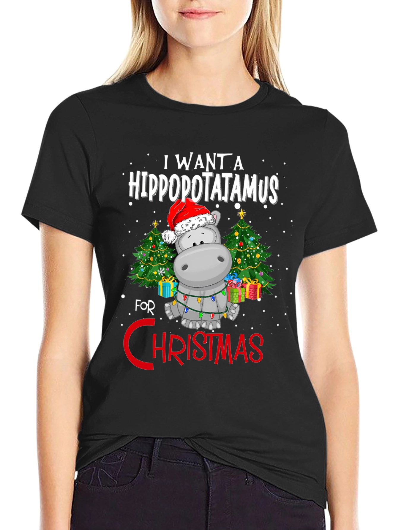 Hippo Christmas T-Shirt - I Want A Hippopotamus