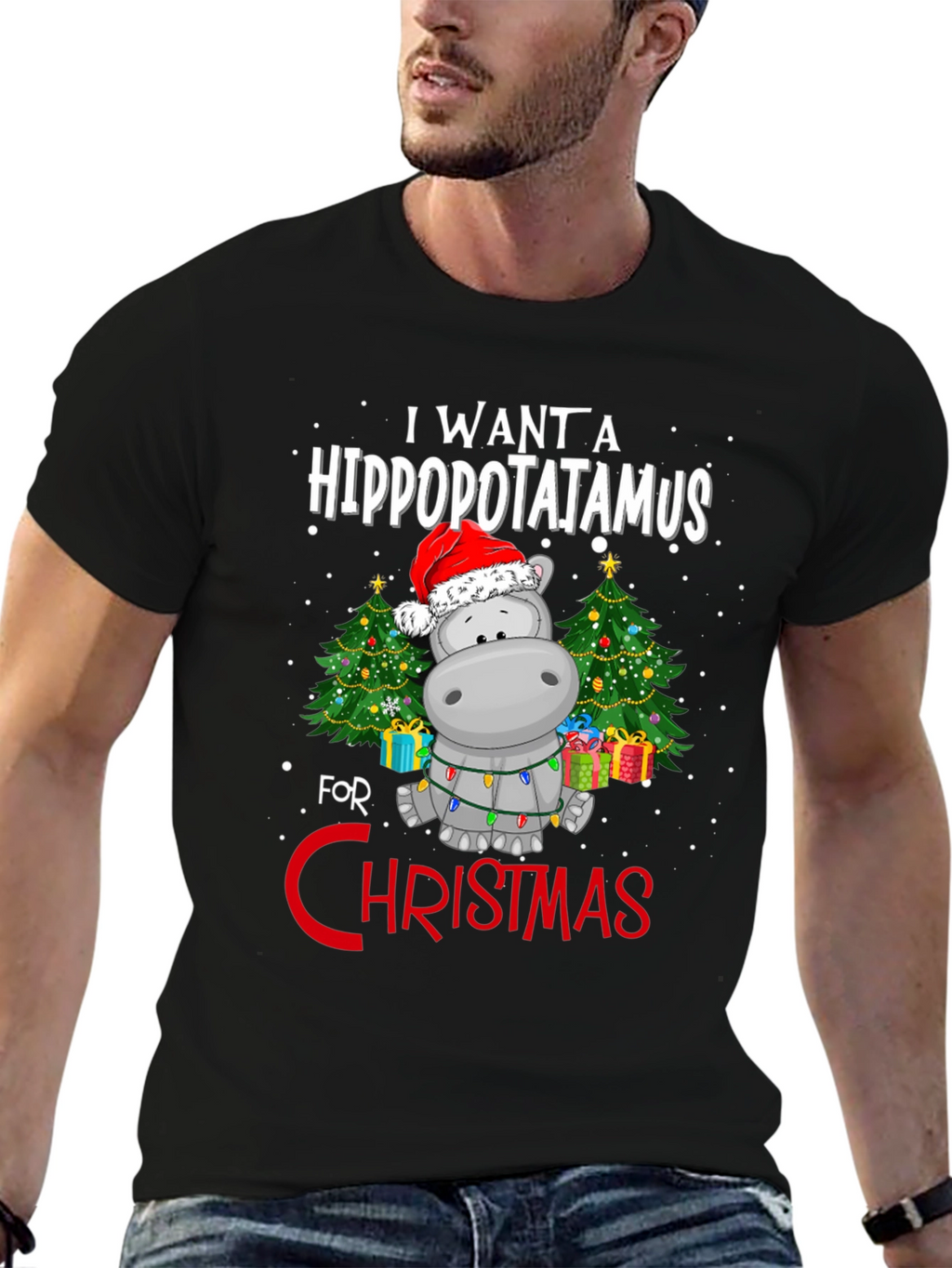 Hippo Christmas T-Shirt - I Want A Hippopotamus