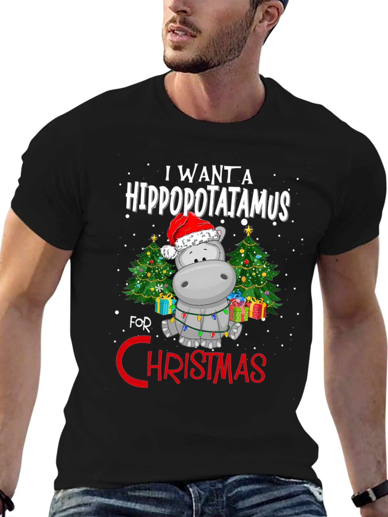 Hippo Christmas T-Shirt - I Want A Hippopotamus