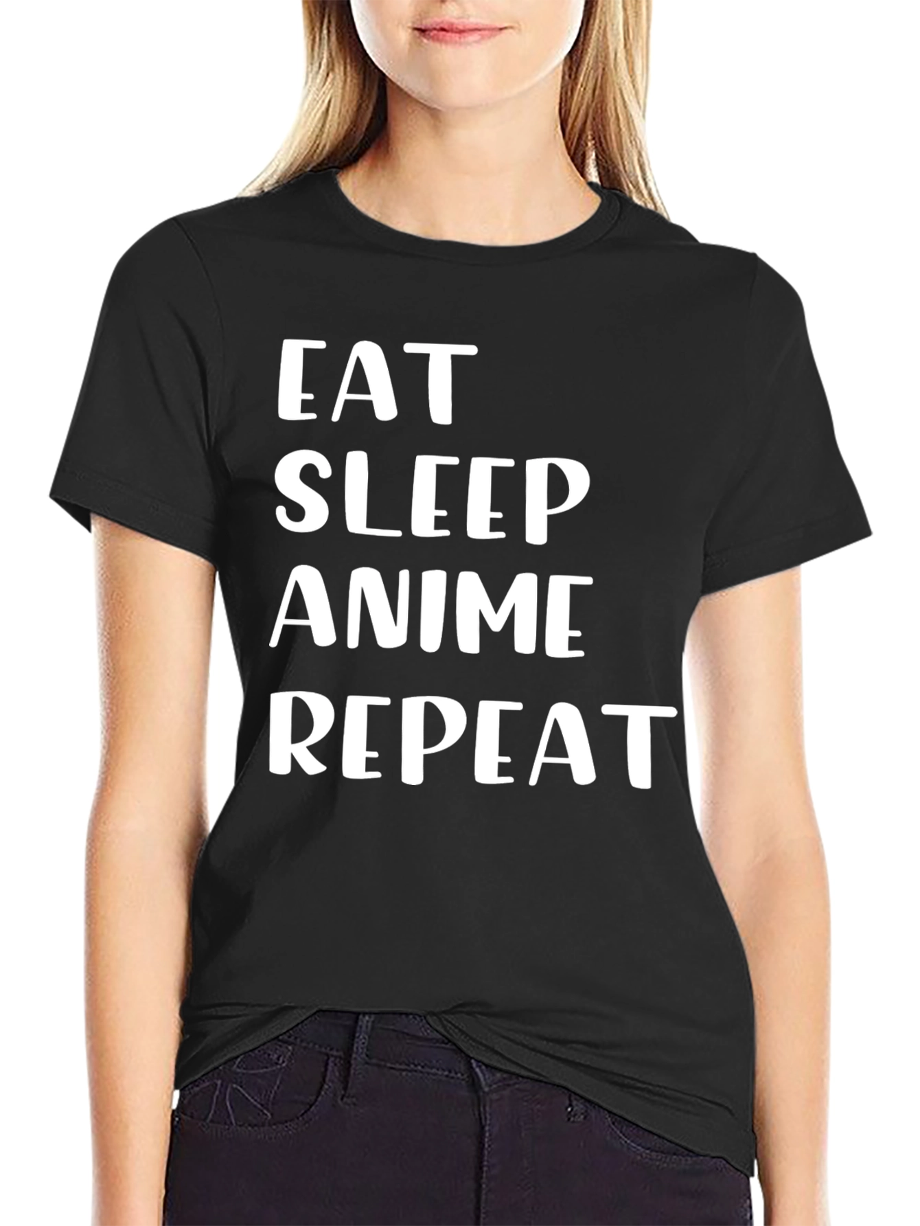 Eat Sleep Anime Repeat Black Graphic T-Shirt