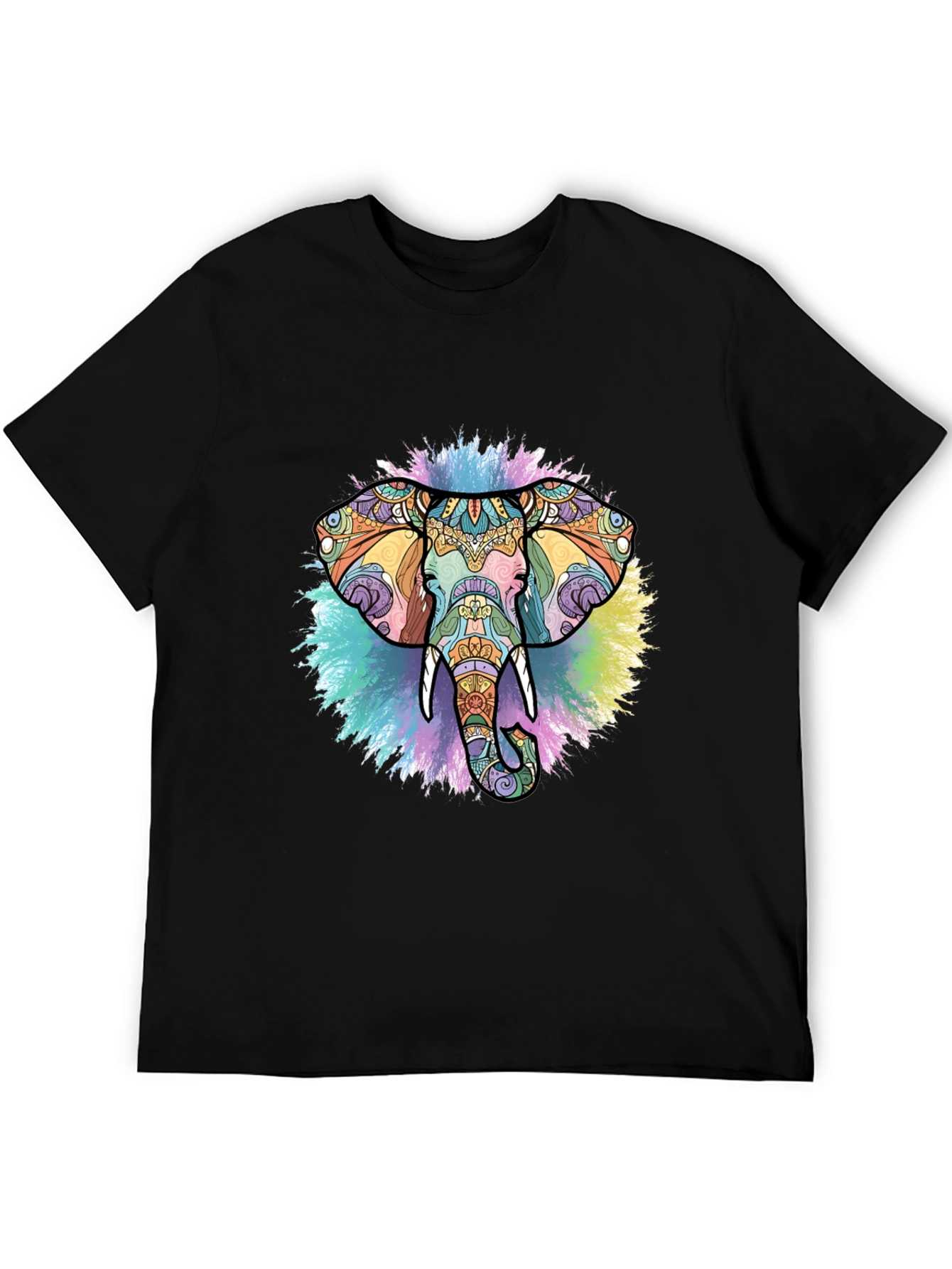 Elephant Mandala Graphic Black T-Shirt