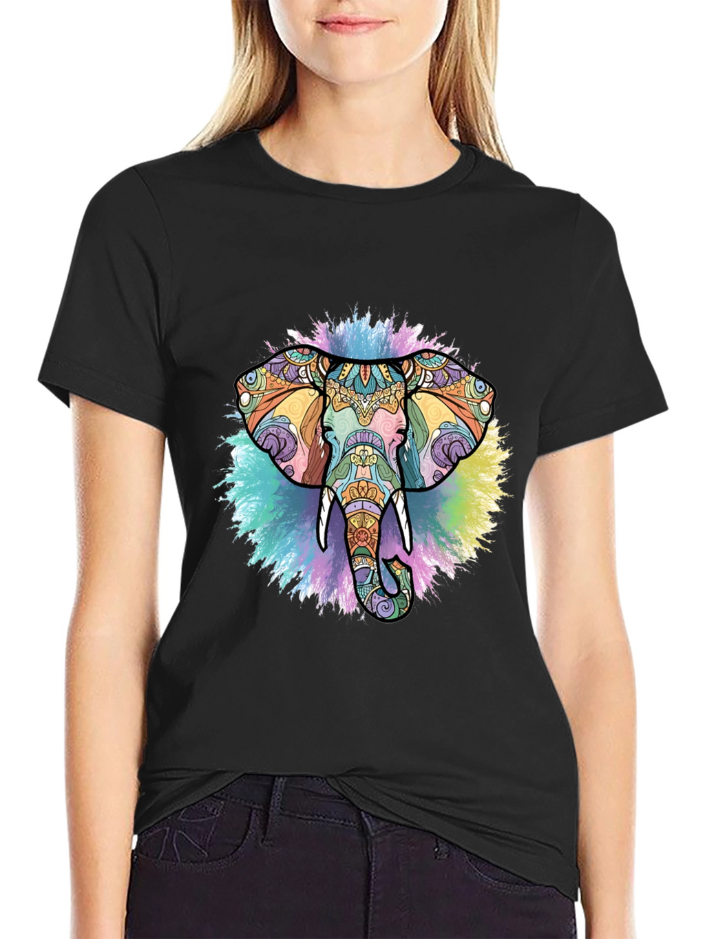 Elephant Mandala Graphic Black T-Shirt
