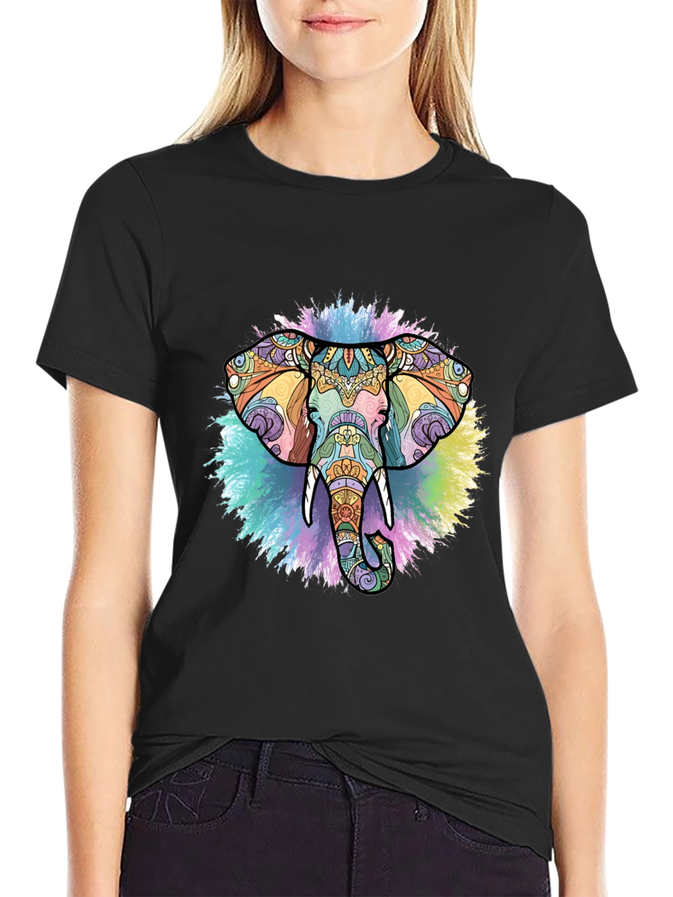 Elephant Mandala Graphic Black T-Shirt