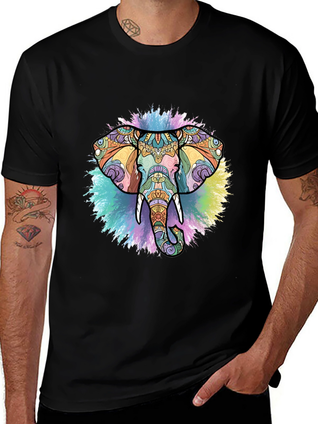 Elephant Mandala Graphic Black T-Shirt
